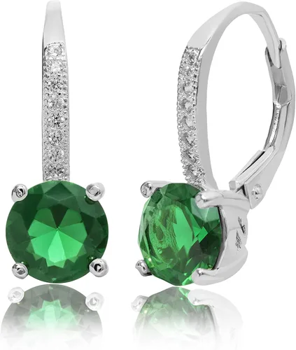 Lesa Michele Pendientes de novia de plata de ley 925 chapada en rodio con circonita cúbica para mujer, piedra natal de imitación