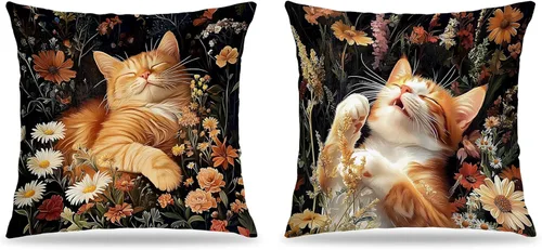 Vista 34 de Juego de 2 fundas de almohada de 18 x 18 pulgadas inspiradas en William Morris, estilo Art Deco, fundas decorativas de almohada con diseño de búho