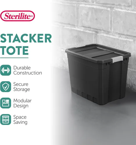 Vista 3 de Sterilite Paquete de 6 contenedores de almacenamiento de plástico con tapas, contenedores apilables, 4 galones, negro