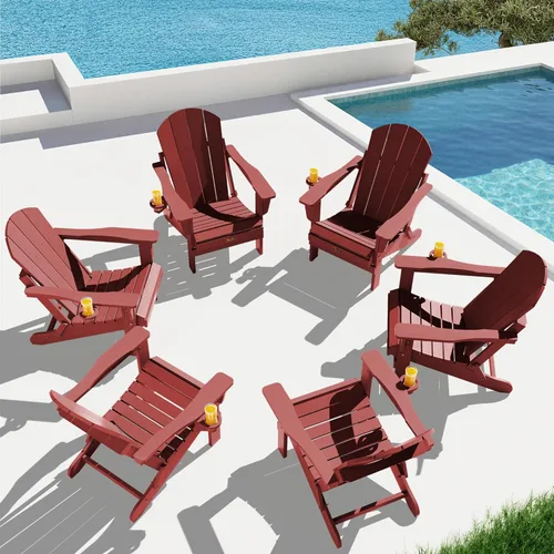 Vista 37 de SERWALL - Silla plegable Adirondack para patio, jardín, exterior, resistente a la intemperie, sillas para hoguera, color naranja