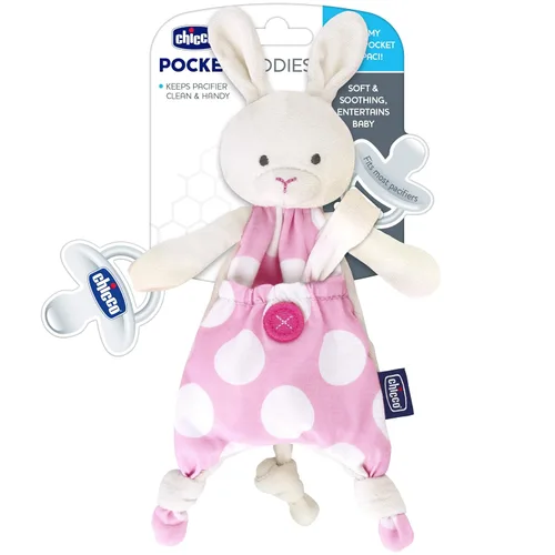 Vista 4 de Chicco Pocket Buddies - Soporte suave para chupón, adorable y calmante animal de peluche 0.0 ft+, conejo rosa