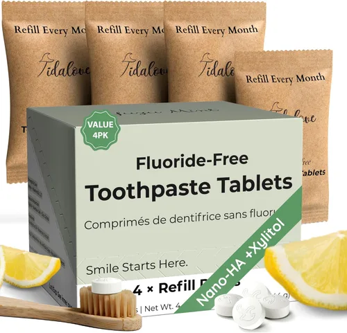 Vista 5 de Tabletas de pasta de dientes sin flúor de canela con nanohidroxiapatita Blanqueamiento natural, fortalecimiento del esmalte, sin plástico y apto