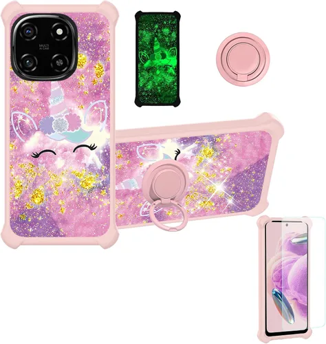 Vista 13 de jioeuinly Funda compatible con Oukitel P1 Pro con protector de pantalla de vidrio templado, policarbonato duro + silicona suave, soporte de anillo
