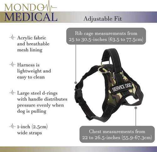 Vista 2 de MonMed - Arnés para perros de servicio para razas grandes, chaleco de servicio de impresión de camuflaje, arnés para mascotas para pecho de 25 a 30