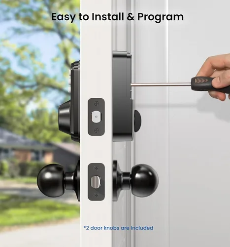 Vista 9 de Cerradura de puerta con huella dactilar Veise con 2 perillas - Cerradura de puerta sin llave con mango, teclado electrónico con cerrojo