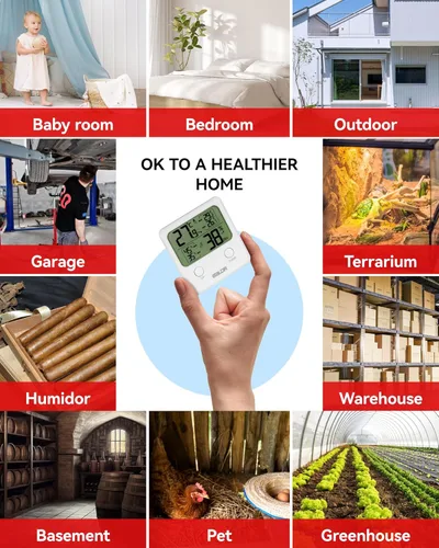 Vista 6 de BALDR Sensor digital de humedad y termómetro - Monitor de habitación interior, medidor inalámbrico de temperatura y humedad