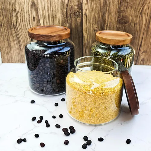 Vista 6 de 1 tarro de almacenamiento de vidrio con tapas herméticas, recipiente de café de 54 onzas líquidas (54.1 fl oz) con tapa de madera, recipiente
