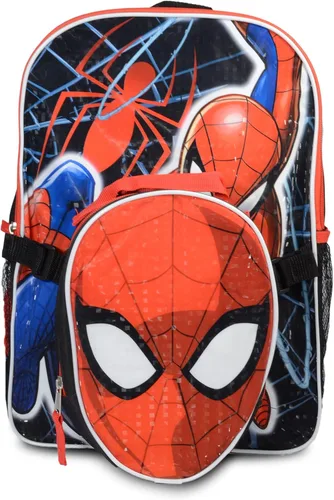 Vista 3 de Marvel Shop Mochila Spiderman con lonchera para niños, mochila de Spiderman de 16 pulgadas para niños, lonchera de Spiderman, calcomanías y más