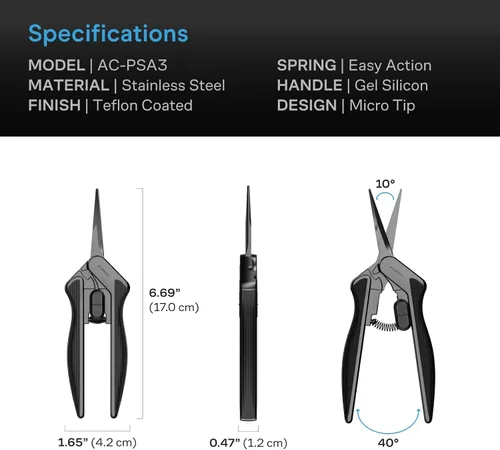 Vista 5 de AC Infinity Tijera de poda de acero inoxidable de 6.6 pulgadas, diseño ergonómico liviano, cuchillas rectas de precisión con revestimiento