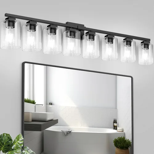 Vista 9 de BesLowe Lámpara de baño de 19 pulgadas con 3 luces, lámpara de tocador moderna dorada sobre espejo, lámpara de pared mate dorada, apliques
