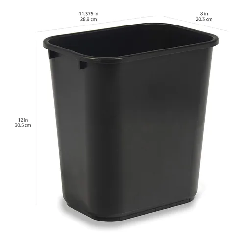 Vista 3 de Yaxa Basics Cubo de basura pequeño, papelera rectangular para oficina comercial, 3 galones (paquete de 2), color negro