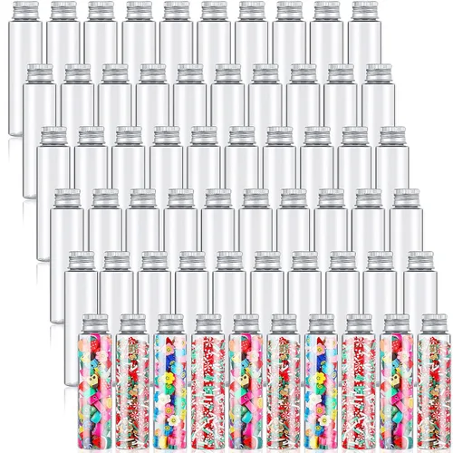 Tioncy 60 tubos de ensayo de plástico transparente de 1.7 fl oz, tubos de goma de mascar, viales de plástico con tapas, recipientes de