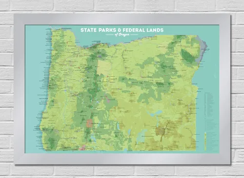 Vista 8 de Best Maps Ever Oregon State Parks & Federales - Póster de 24 x 36 pulgadas (camello y azul pizarra)