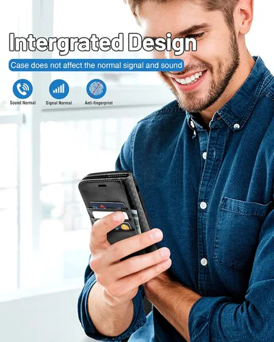 Vista 7 de OCASE Funda tipo cartera compatible con iPhone 13, de piel sintética con tapa tipo folio, con tarjetero, bloqueo RFID, soporte