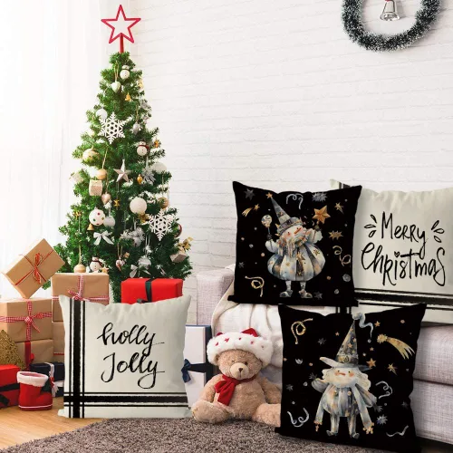 Vista 4 de GAGEC Christmas Pillow Covers 18x18 Inch Set of 4 Snowman Throw Pillow Covers Black and White Xmas Winter Pillowcase Modern Home Decor Living Room