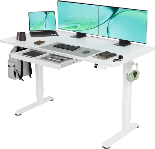 Vista 13 de Claiks Escritorio de pie con cajones, escritorio eléctrico de pie con altura ajustable, estación de trabajo para computadora de escritorio, 40 Negro