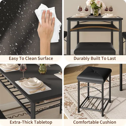 Vista 3 de GarveeHome Dining Table Set for 4 with Upholstered Benches and 2 Stools, Modern Space Saving Kitchen Breakfast Table, Ideal for Small Kitchens