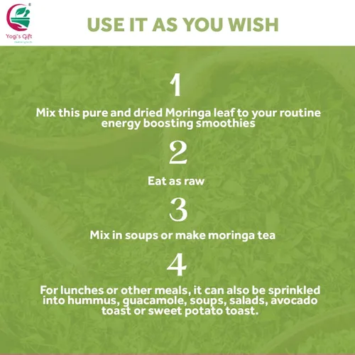 Vista 5 de Hojas de Moringa Sueltas 1 LB Hacer té, Espolvorear en ensalada, Moler y usarlo 100% hoja de moringa natural sin tallos té de moringa por
