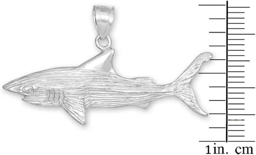 Vista 2 de Colgante de plata de ley con textura de gran tiburón blanco, Plata Esterlina, No es una piedra preciosa