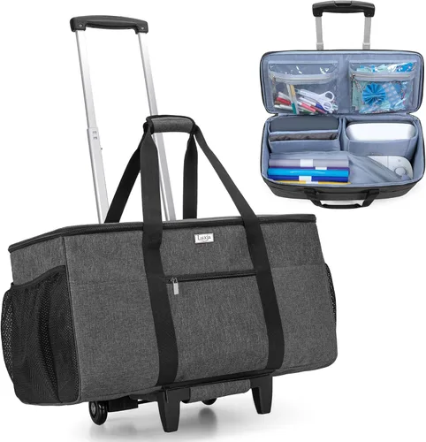 Vista 8 de LUXJA Bolsa con ruedas compatible con Cricut Maker (Explore Air) y fácil de presionar (9 x 9 pulgadas), funda de transporte para máquina troquelada