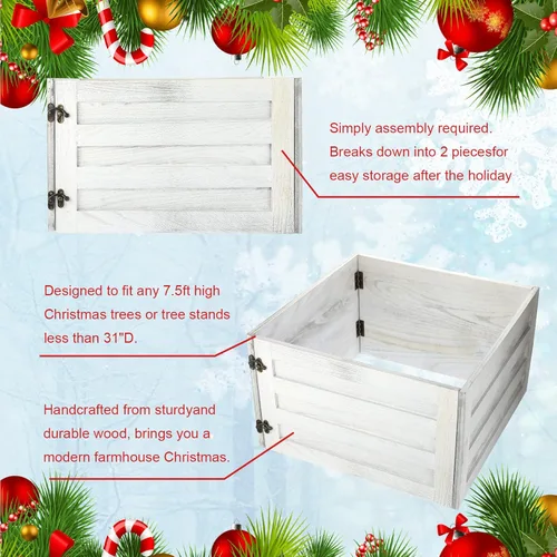 Vista 6 de Macarrie Caja de Madera para Cubrir la Base del Árbol de Navidad, Falda de Árbol Lavada, Caja Rústica, Falda de Granja, Faldas de Navidad