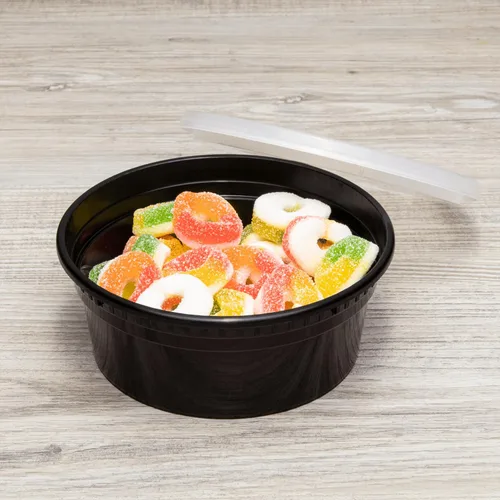 Vista 3 de Karat [8oz - 240 ct PP negro moldeado por inyección redondo recipientes de delicatessen con tapas (FP-IMDC8-PPB)