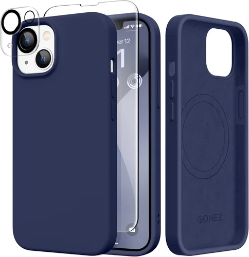 Vista 715 de GONEZ Funda magnética para iPhone 14, compatible con Magsafe, con protector de pantalla + protector de cámara, forro de microfibra antiarañazos