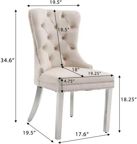 Vista 3 de KCC Juego de 2 sillas de comedor tapizadas de terciopelo, modernas sillas capitoné con botones con anillo de cabeza de león y patas de acero