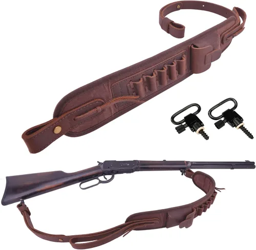 Vista 23 de Portamuniciones de cuero correa de rifle bandolera de caza para 30/30 .357 .45 .45-70 .22 12GA 20GA