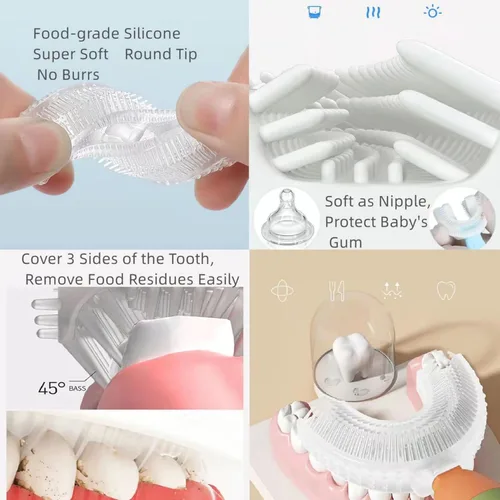 Vista 3 de Cepillo de dientes en forma de U 360 para niños pequeños, edad de 2-6, 2, 4, 4, 7 y 6 a 8 años, paquete de cabezal de cepillo de dientes