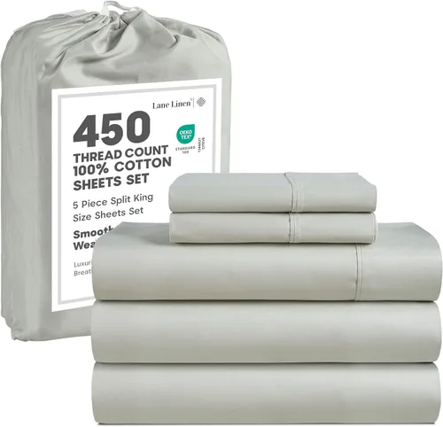 Vista 51 de LANE LINEN - Sábanas tamaño Queen, 450 hilos, 100% algodón, refrescantes, transpirables, con bolsillo profundo, 4 piezas, color negro