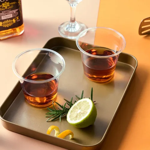 Vista 5 de Turbo Bee Paquete de 50 vasos de plástico transparente de 9 onzas, vasos desechables para bebidas, vasos de plástico perforados para vino, jugo