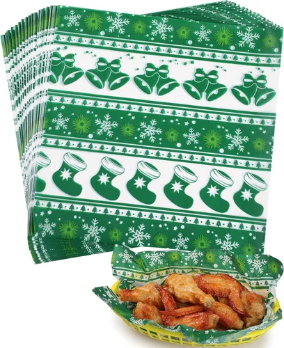 Vista 7 de GeeRic Hojas de papel encerado navideño para alimentos, 100 piezas de forro para cesta de alimentos para sándwiches y papas fritas de 7 * 7