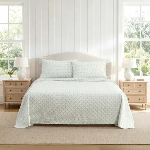 Vista 24 de Martha Stewart - Juego de sábanas tamaño individual con sábana bajera y funda de almohada, ropa de cama de percal de algodón con una sensación