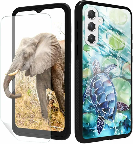 Vista 124 de for Samsung Galaxy A17 5G Phone Case 6.7" with Screen Protector Slim Tempered Glass Back Cover A Purple Cat Design Shockproof Protective Case for