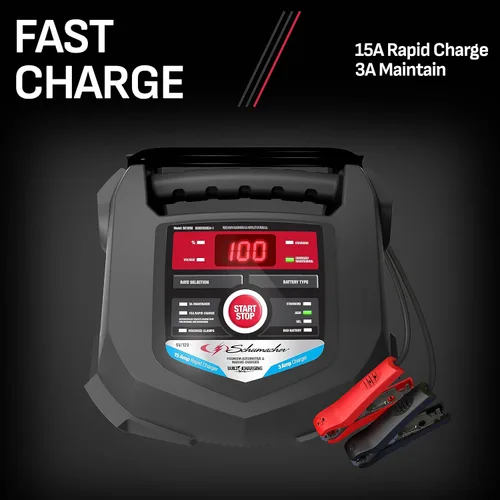 Vista 6 de Schumacher Electric Car Battery Charger and Maintainer SC1280 4-in-1, 15 Amp, Fully Automatic for 6v and12v Automobile Batteries - Ideal for