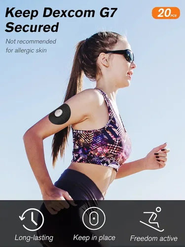 Vista 2 de Parches adhesivos para Dexcom G7, paquete de 20 unidades impermeables Dexcom G6 Overpatch para larga estancia de 10 a 14 días, cinta CGM de papel