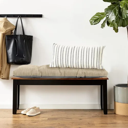 Vista 2 de baibu Almohadilla de banco clásica de 36 pulgadas de color sólido con lazos, almohada de banco rectangular súper suave para interiores y exteriores