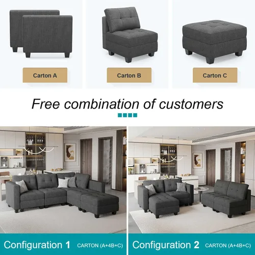 Vista 33 de Belffin Sofá modular modular con tumbonas dobles en forma de U, modular con asiento de almacenamiento, sofá modular con otomanas reversibles