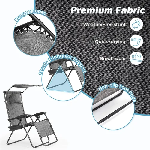 Vista 4 de Goplus - Silla reclinable plegable para exteriores, playa, patio, piscina con toldo y soporte para copas