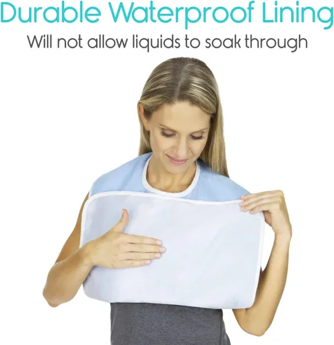Vista 9 de Vive Baberos para adultos, juego de delantal impermeable para hombres y mujeres para comer con correa ajustable, lavable y reutilizable de tela