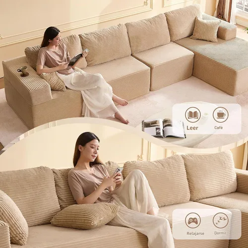 Vista 7 de Afuson Sofá modular de 138 pulgadas de espuma viscoelástica para sala de estar, sofá cama de pana, color negro