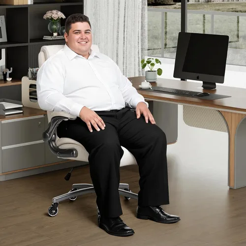 Vista 9 de MALOL 300lbs Ergonomic PU Leather Office Chairs, High-Back y Home Computer Executive Chair with Lumbar Support and Flip-Up Arms, Beige
