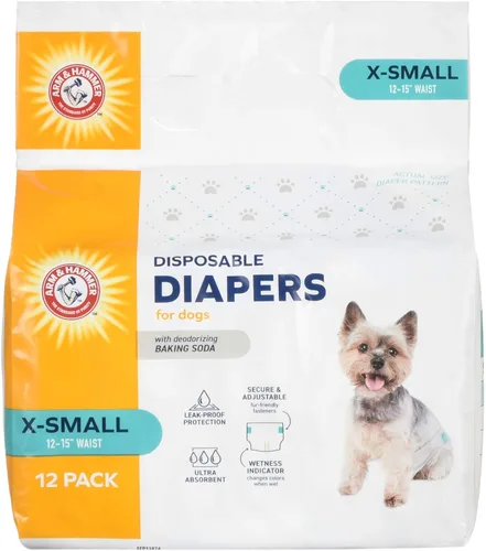 Arm & Hammer Pañales para perros hembras para mascotas, talla XS, 12 unidades, ultra absorbentes, ajustables, con protección a prueba de fugas e