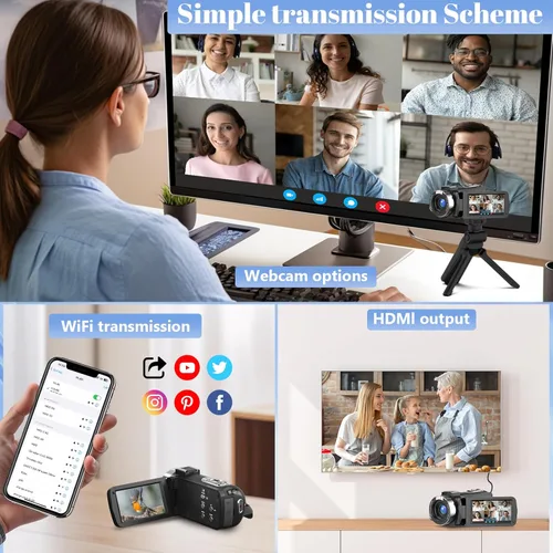 Vista 4 de VETEK Cámara de video, videocámara 8K 48MP UHD WiFi Vlogging Cámaras para YouTube 18X Zoom digital IR Visión nocturna Cámara de pantalla táctil