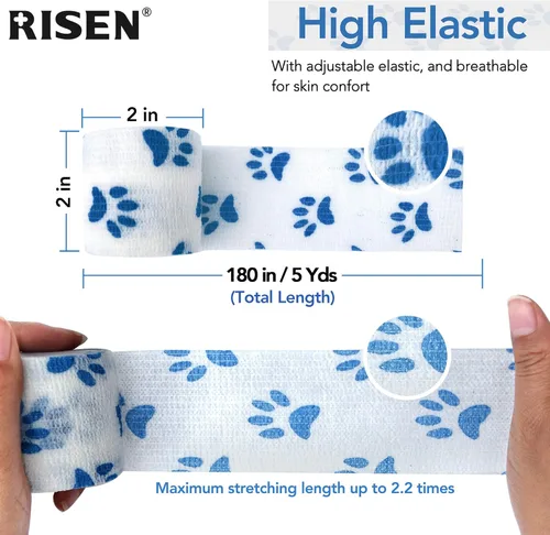 Vista 3 de RISEN Vendaje Cohesivo 2" x 5 Yardas, 6 Rollos, Vendaje Autoadherente Cinta Médica, Gasa Adhesiva Flexible Transpirable de Primeros Auxilios Ideal