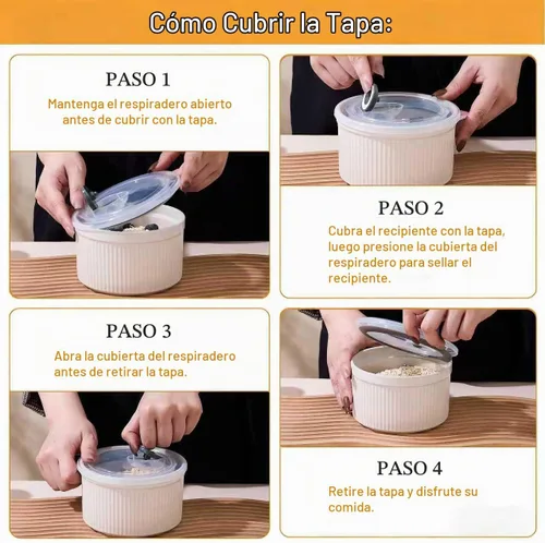 Vista 7 de Juego de 4 moldes de cerámica de 14 onzas con tapas, aptos para horno, creme brulee para horno, soufflé, pudín, postre, inmersión, sobras