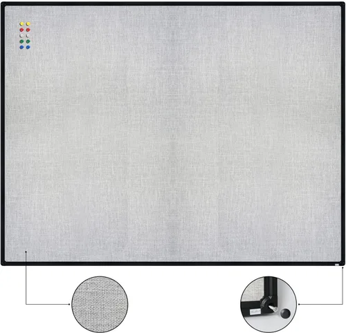 Vista 2 de JILoffice Tablero de anuncios de lino de corcho de 48 x 36 pulgadas (gris), marco de aluminio negro montado en la pared, tablero de notas