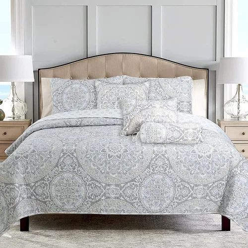Vista 28 de Cozy Line Home Fashions Moorea - Juego de ropa de cama reversible de microfibra con retazos, gris, amarillo, coral, azul aguamarina, colcha