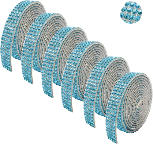 Vista 9 de 6 rollos de cinta autoadhesiva con diamantes de imitación de diamantes de imitación, rollo de cinta adhesiva con tiras de diamantes de imitación